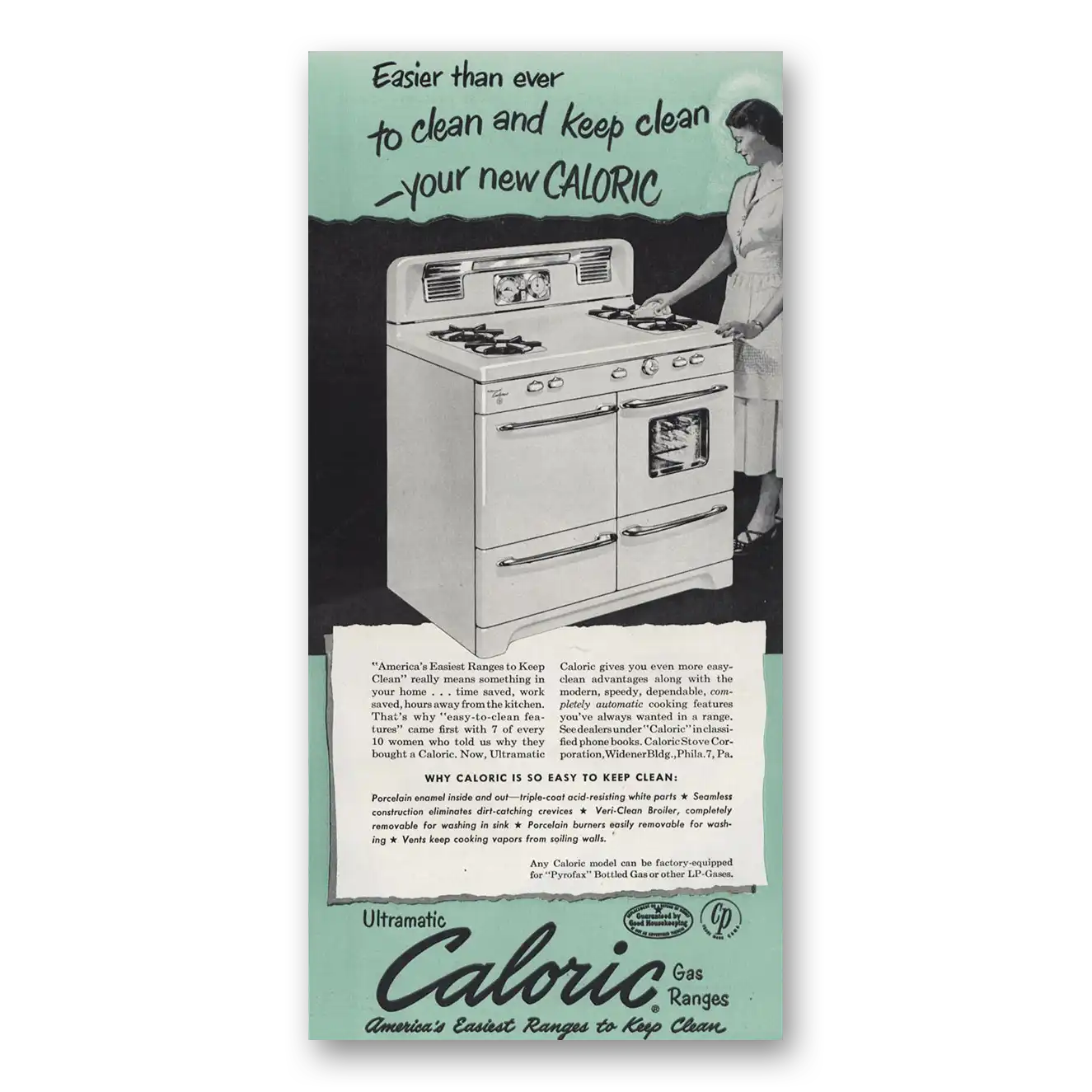 1951 Caloric Gas Ranges Easier Than Ever to Clean and Keep Clean Vintage Magazine Print Ad