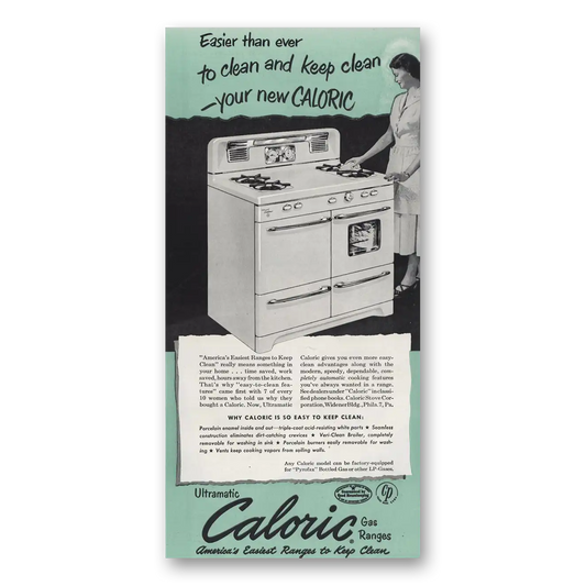 1951 Caloric Gas Ranges Easier Than Ever to Clean and Keep Clean Vintage Magazine Print Ad