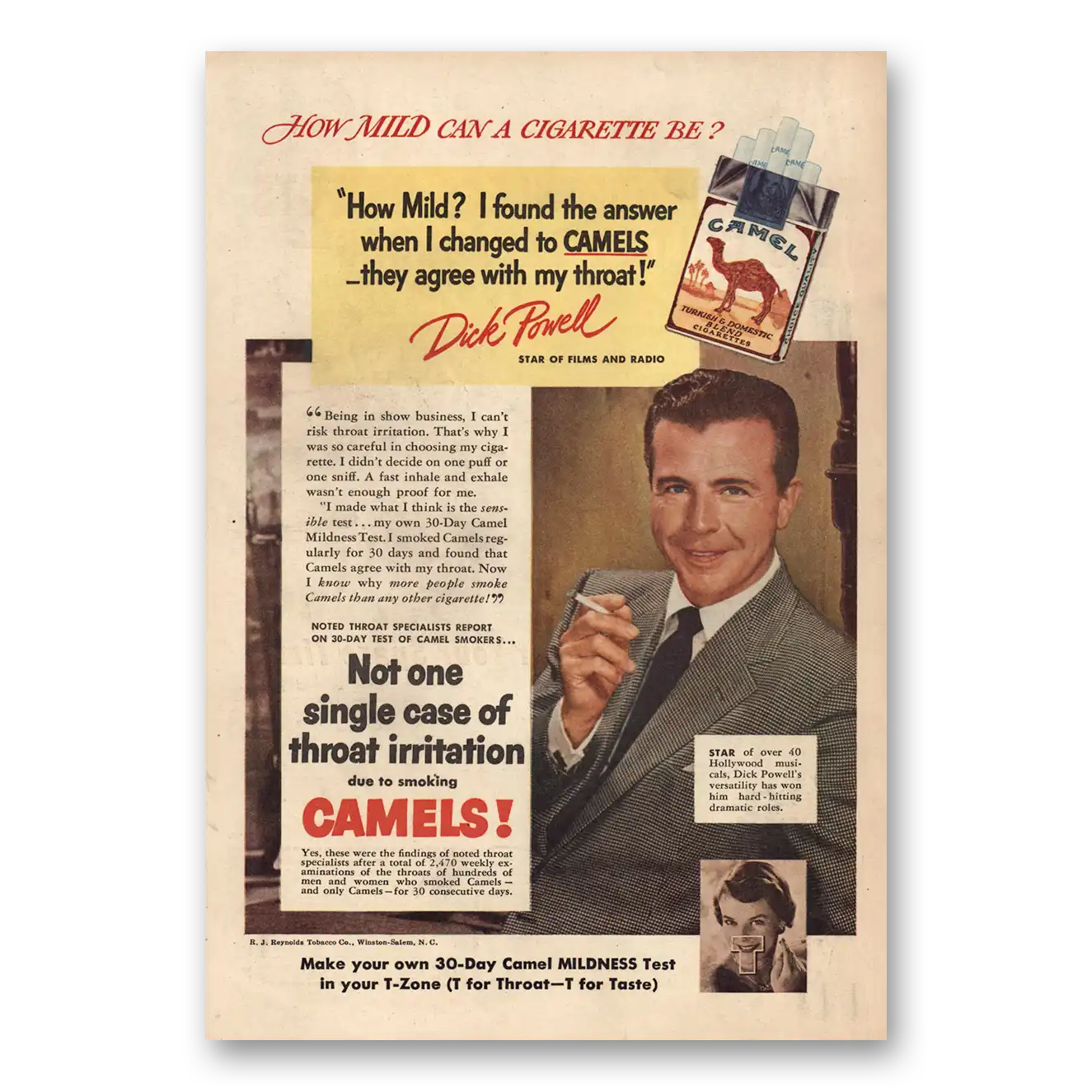 1951 Camel Cigarettes Dick Powell Vintage Magazine Print Ad