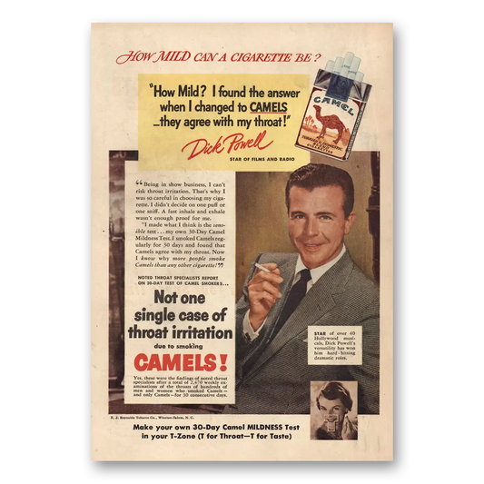 1951 Camel Cigarettes Dick Powell Vintage Magazine Print Ad