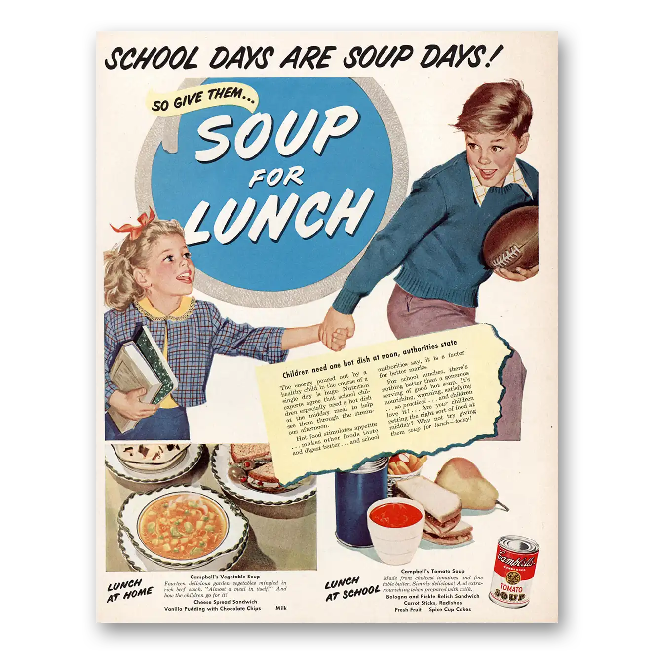 1951 Campbells Soup School Days are Soup Days Vintage Magazine Print Ad