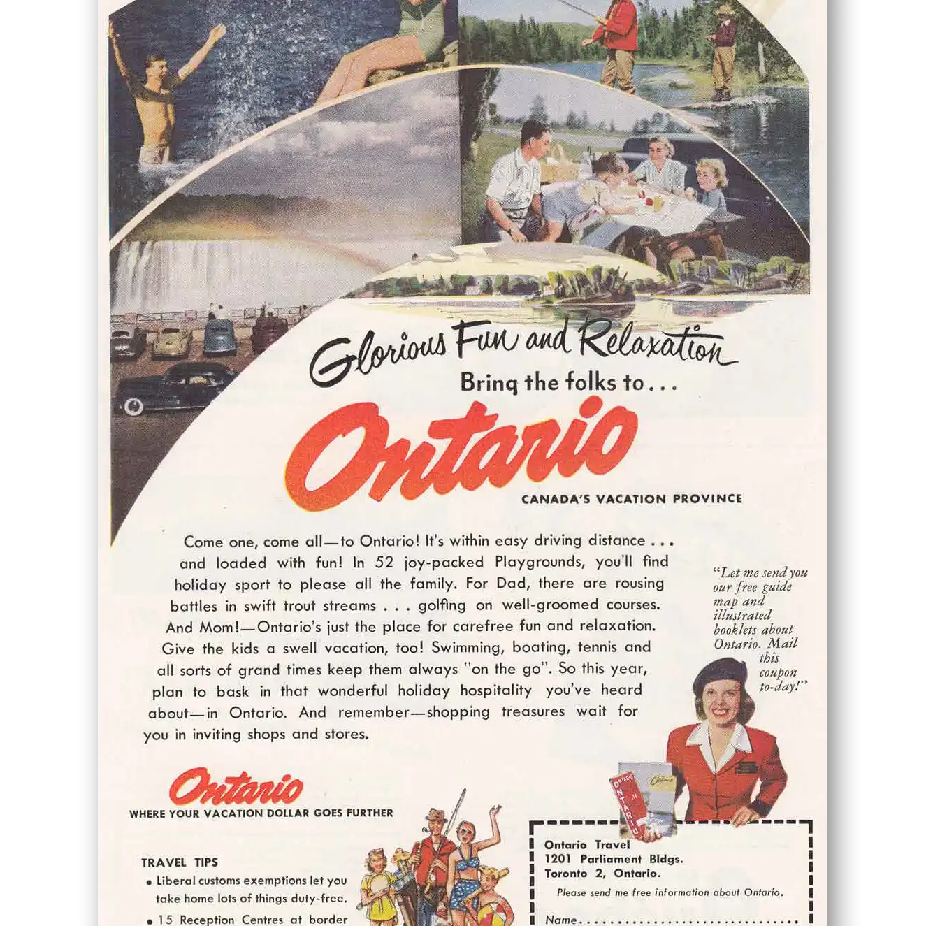 1951 Ontario Canada Glorious Fun and Relaxation Vintage Magazine Print Ad