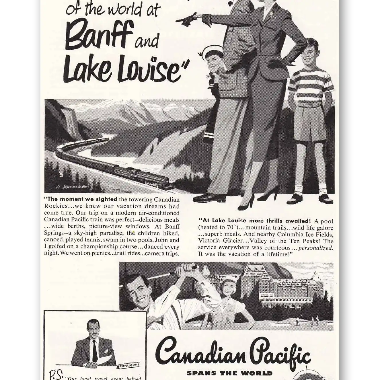 1951 Canadian Pacific Banff and Lake Louise Vintage Magazine Print Ad