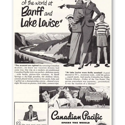 1951 Canadian Pacific Banff and Lake Louise Vintage Magazine Print Ad