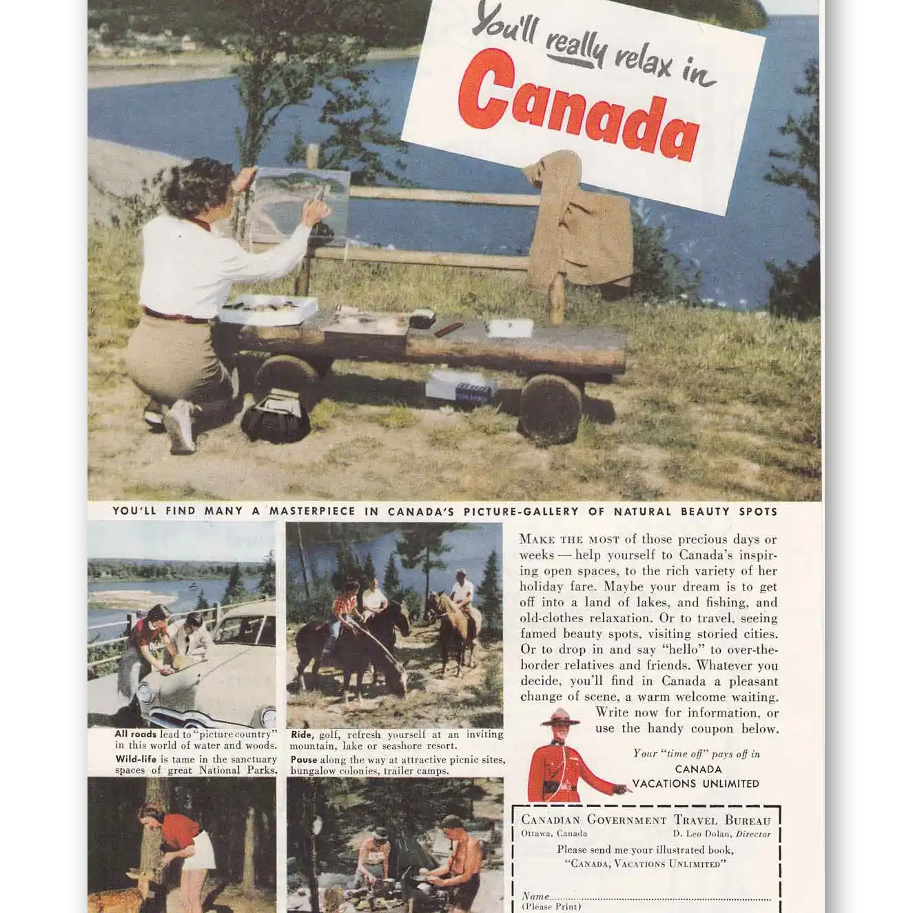 1951 Canada Really Relax In Canada Vintage Magazine Print Ad