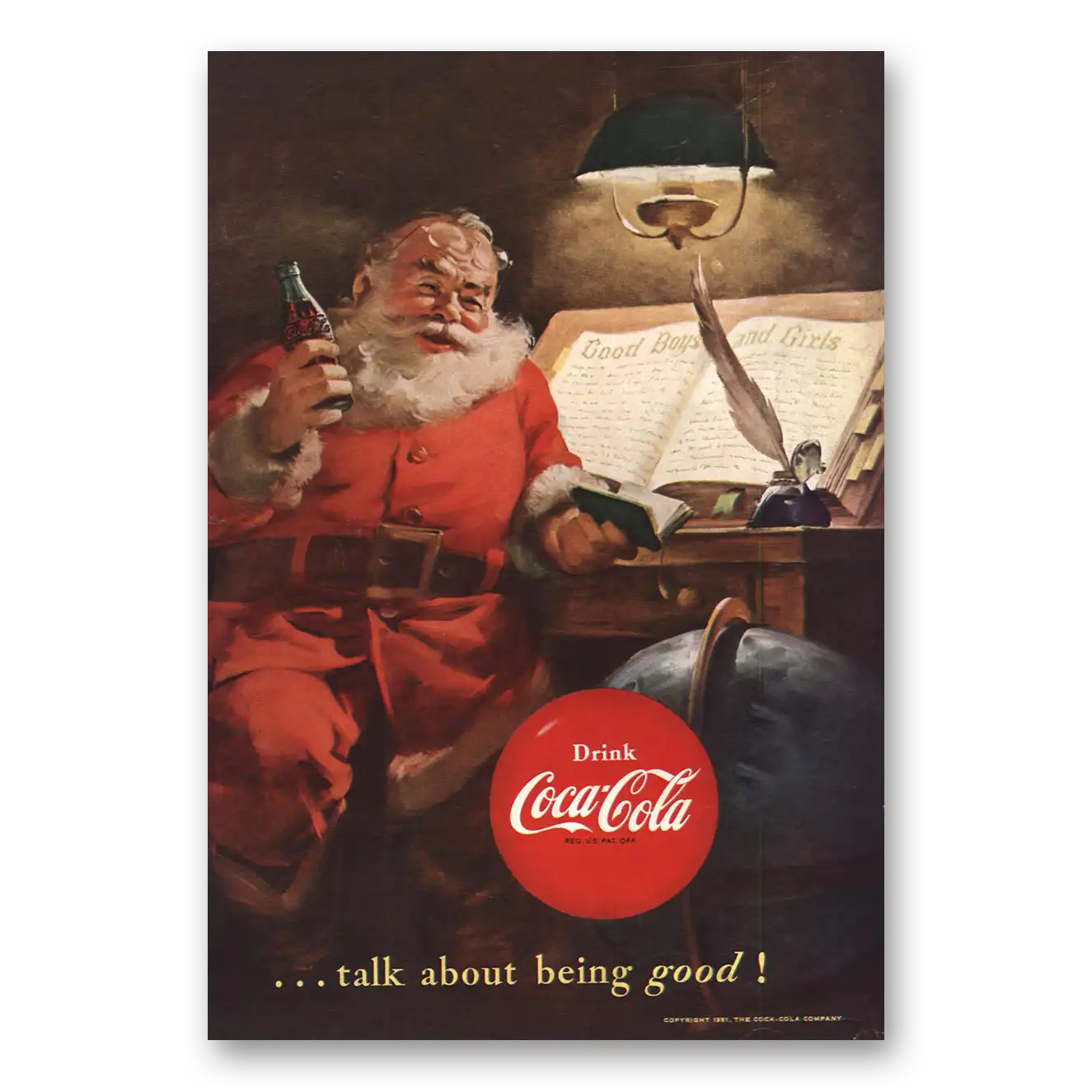 1951 Coca Cola Santa Talk About Being Good Vintage Magazine Print Ad