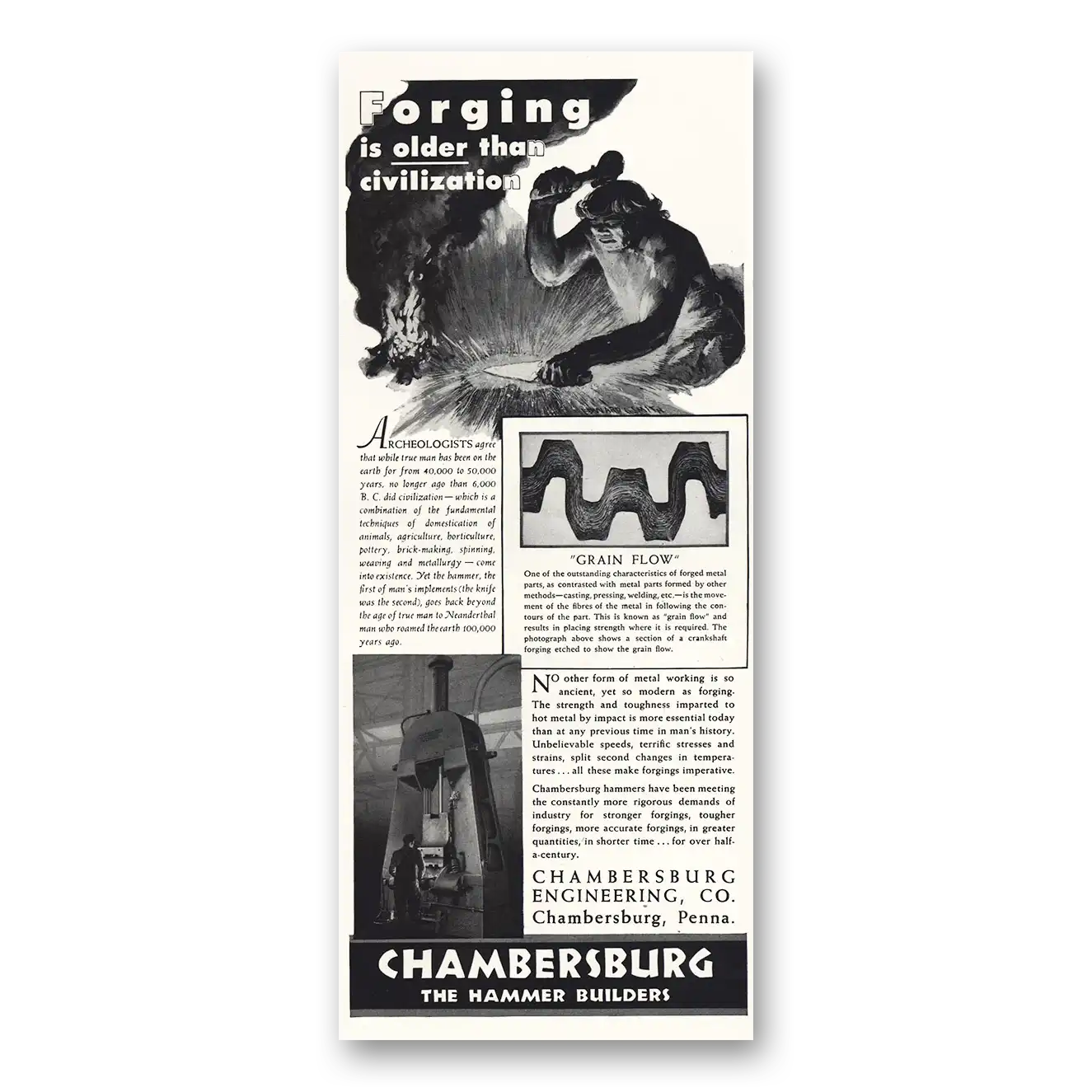 1951 Chambersburg Hammers Forging Older Than Civilization Vintage Magazine Print Ad