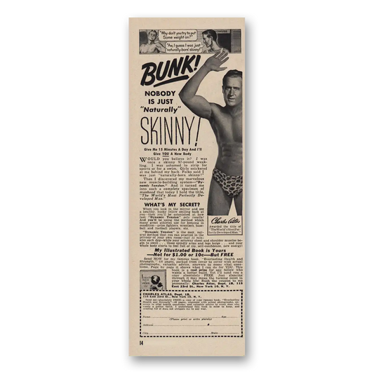 1951 Charles Atlas Bunk Nobody Just Naturally Skinny Vintage Magazine Print Ad