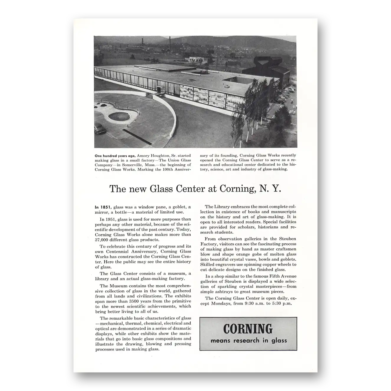 1951 Corning Glass Glass Center New York Vintage Magazine Print Ad