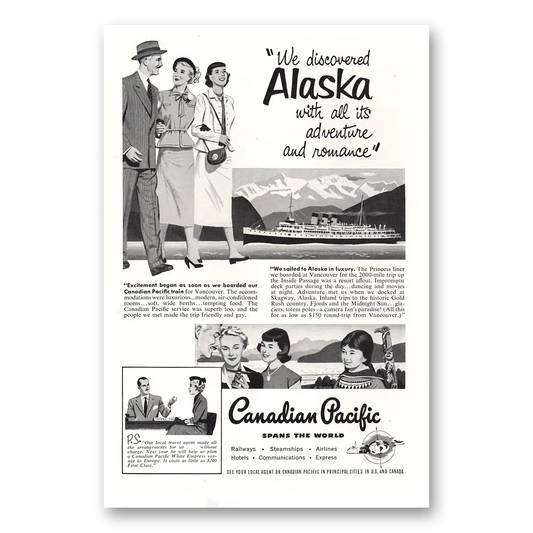 1951 Canadian Pacific Alaska Adventure and Romance Vintage Magazine Print Ad