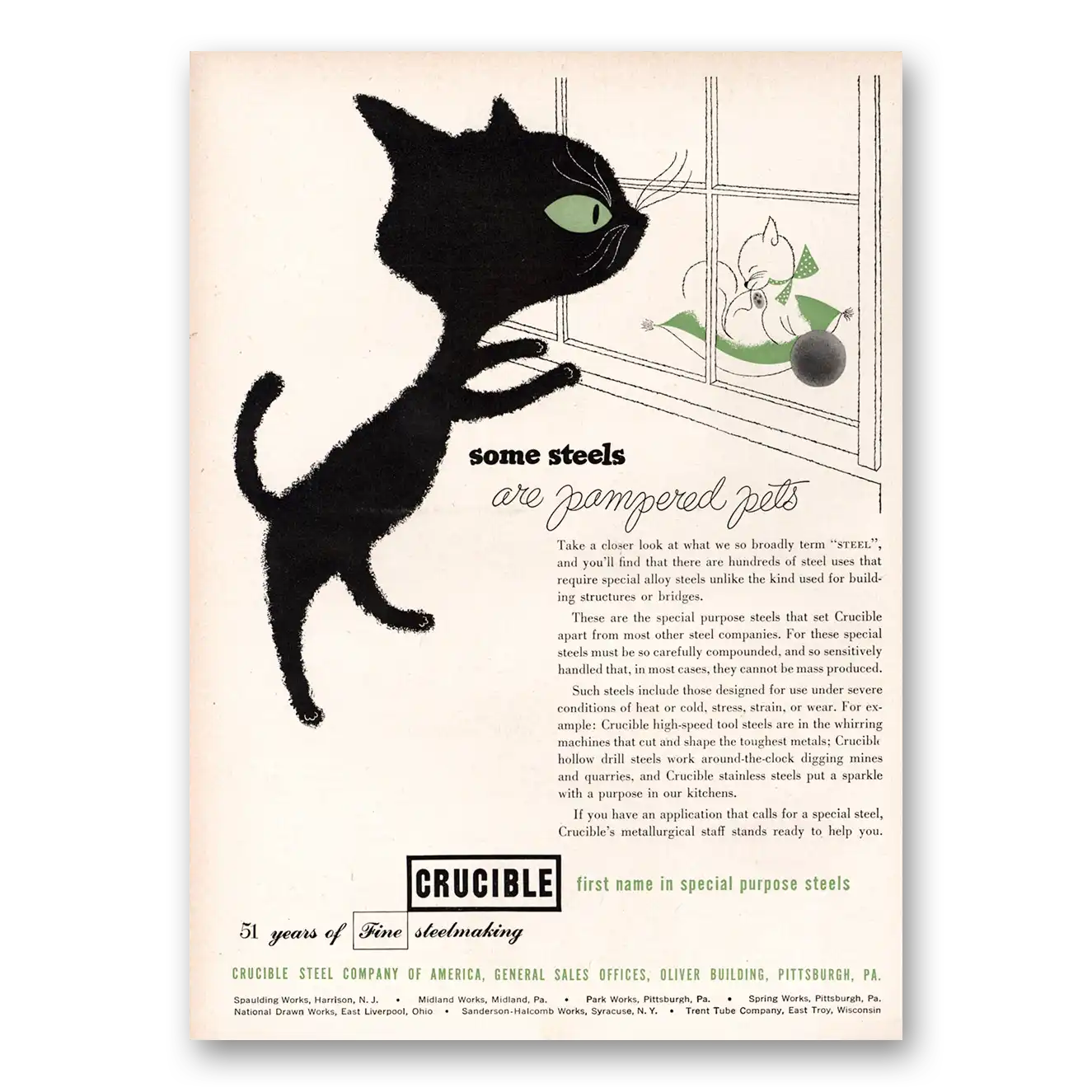 1951 Crucible Steel Some Steels Are Pampered Pets Vintage Magazine Print Ad