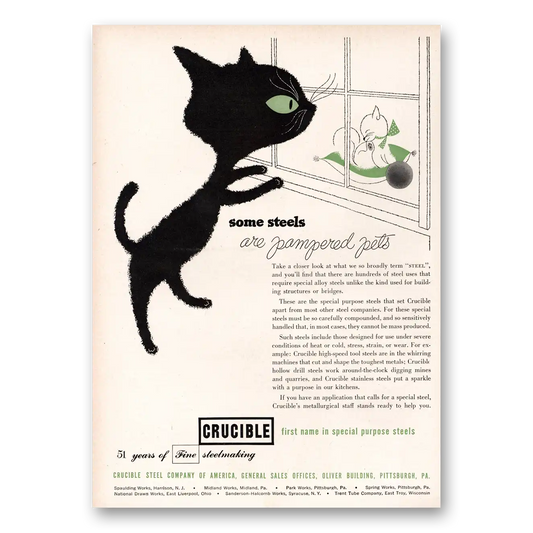 1951 Crucible Steel Some Steels Are Pampered Pets Vintage Magazine Print Ad