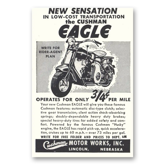 1951 Cushman Eagle New Sensation Vintage Magazine Print Ad