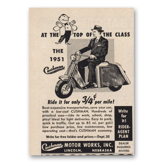 1951 Cushman Motors At the Top of the Class Vintage Magazine Print Ad