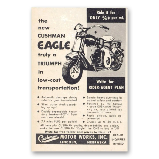 1951 Cushman Eagle Truly a Triumph Vintage Magazine Print Ad