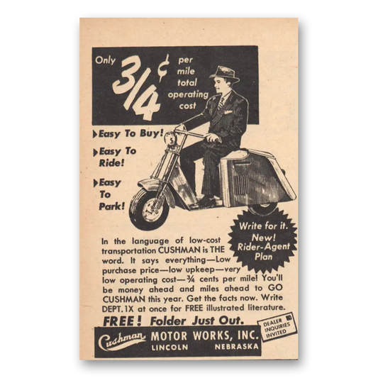 1951 Cushman Motors Easy to Buy Easy to Ride Vintage Magazine Print Ad