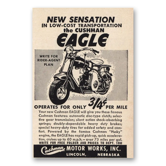 1951 Cushman Eagle New Sensation Vintage Magazine Print Ad