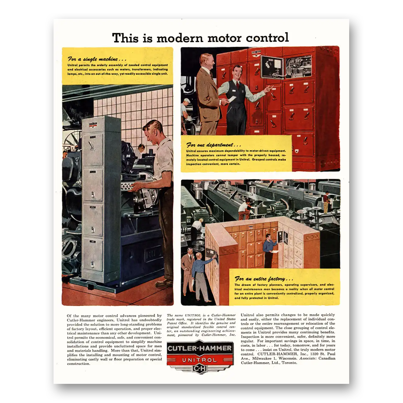 1951 Cutler Hammer Modern Motor Control Vintage Magazine Print Ad