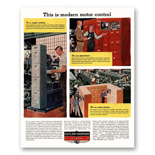 1951 Cutler Hammer Modern Motor Control Vintage Magazine Print Ad