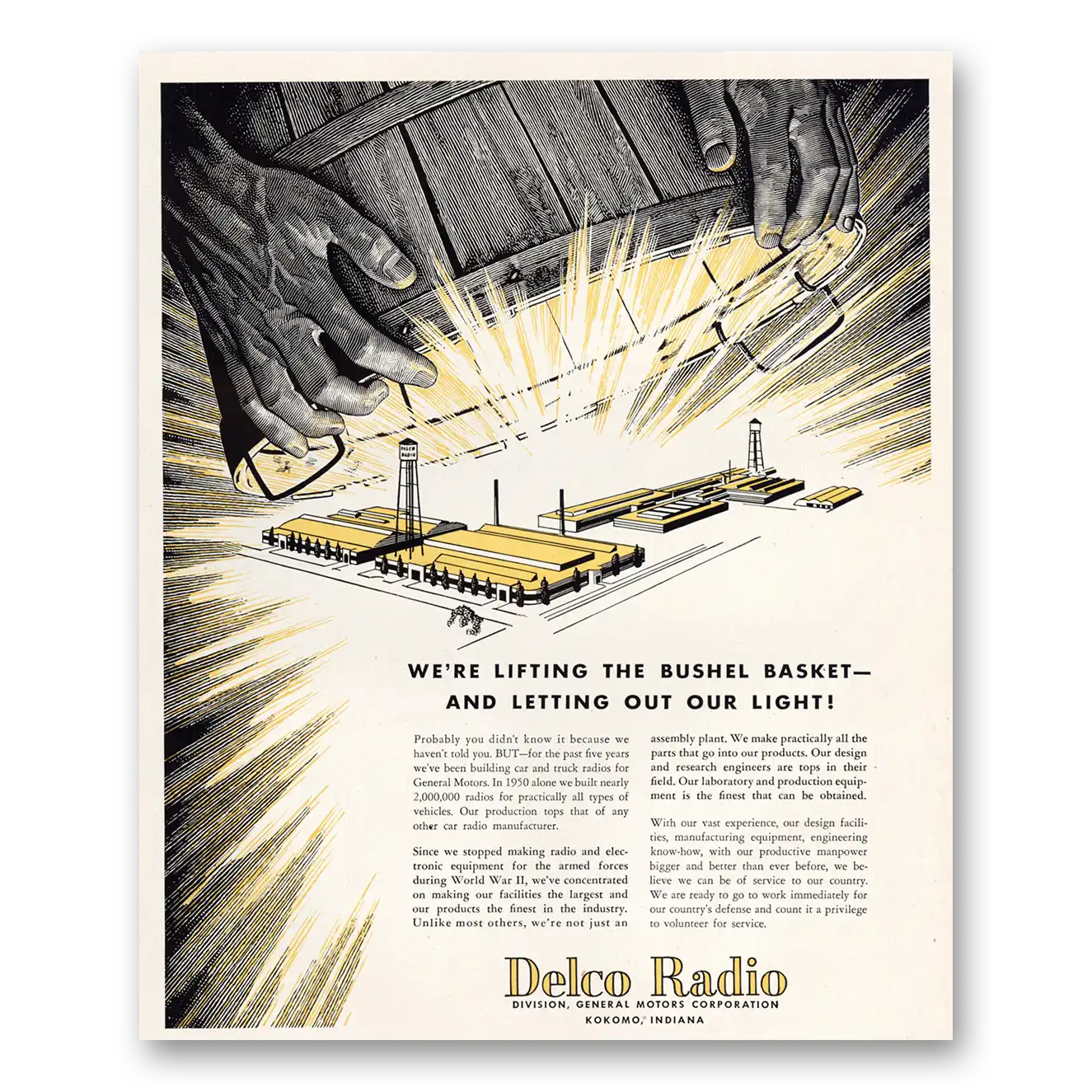 1951 Delco Radio Lifting the Bushel Basket Vintage Magazine Print Ad