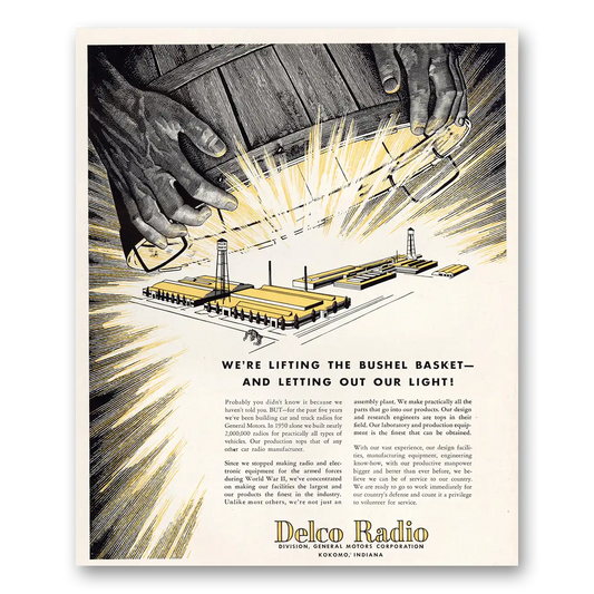 1951 Delco Radio Lifting the Bushel Basket Vintage Magazine Print Ad