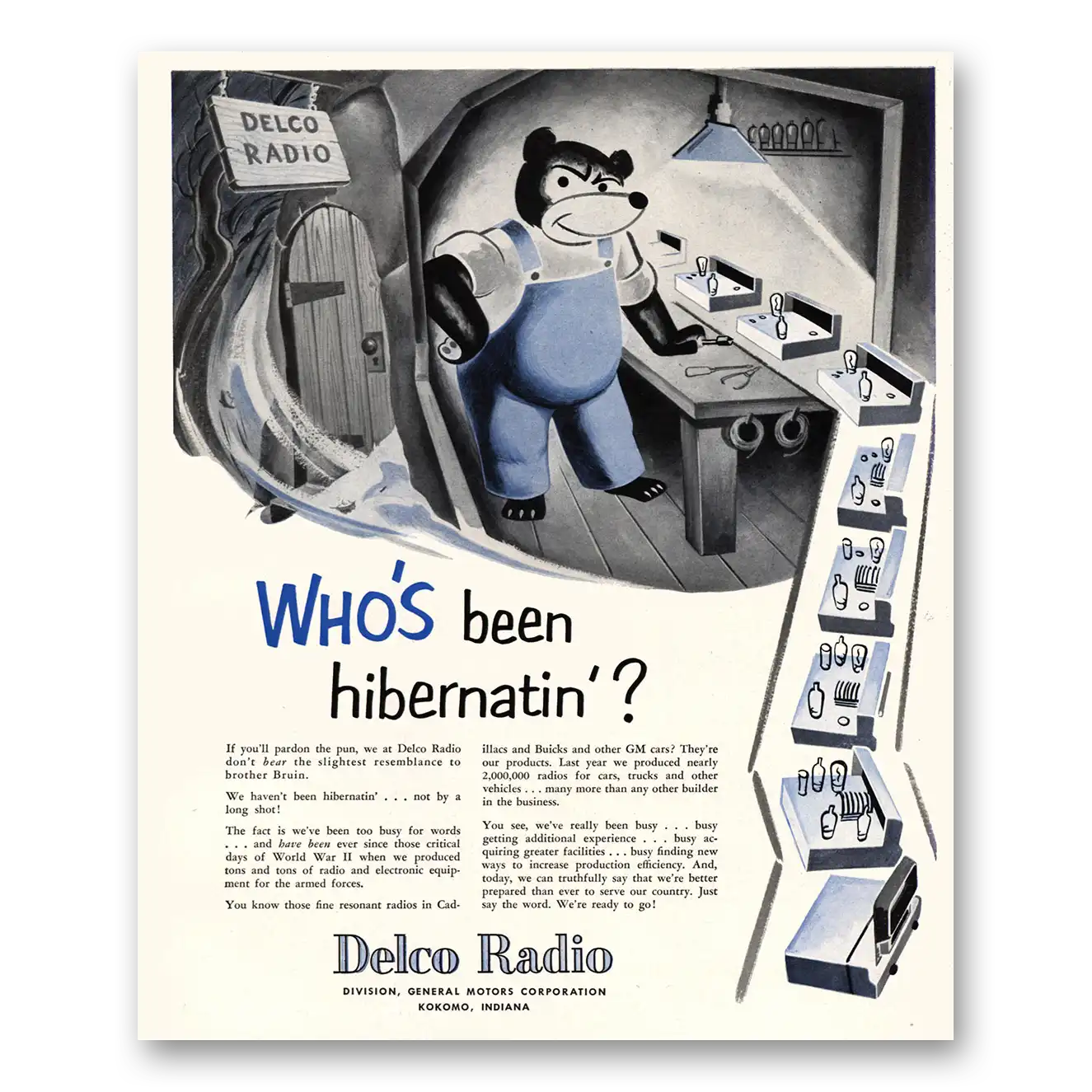 1951 Delco Radio Whos Been Hibernatin Vintage Magazine Print Ad