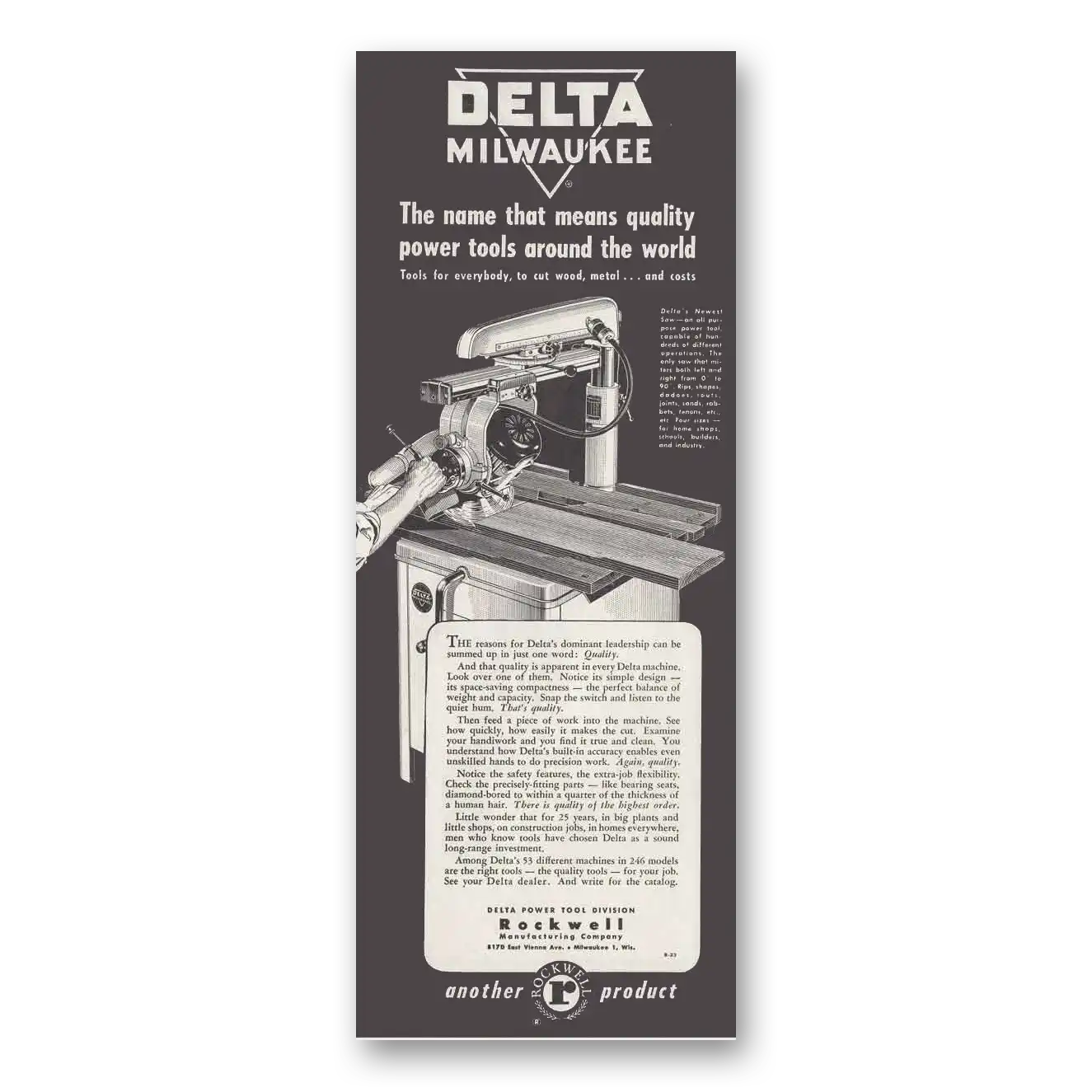 1951 Delta Milwaukee Saw Quality Power Tools Vintage Magazine Print Ad