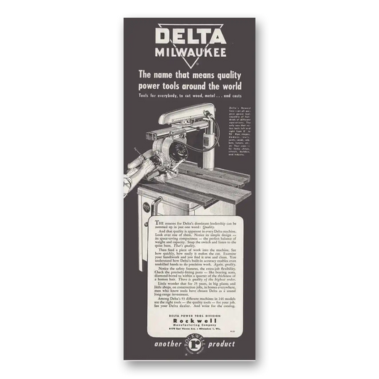 1951 Delta Milwaukee Saw Quality Power Tools Vintage Magazine Print Ad