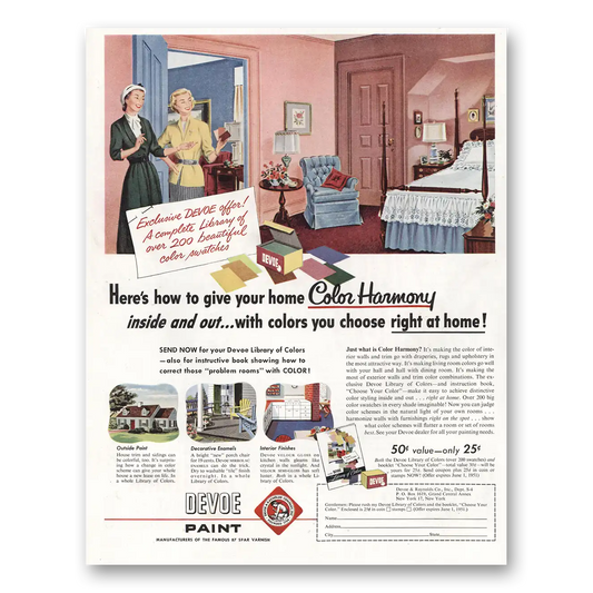 1951 Devoe Paint Give Your Home Color Harmony Vintage Magazine Print Ad