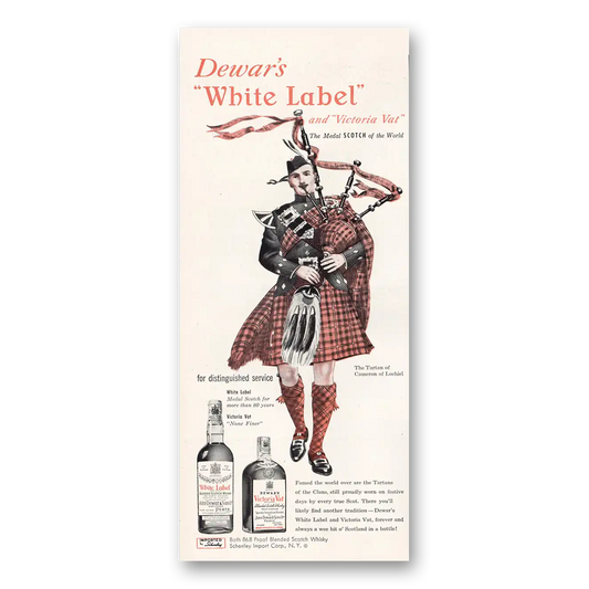 1951 Dewars White Label Tartan of Cameron of Lochiel Vintage Magazine Print Ad