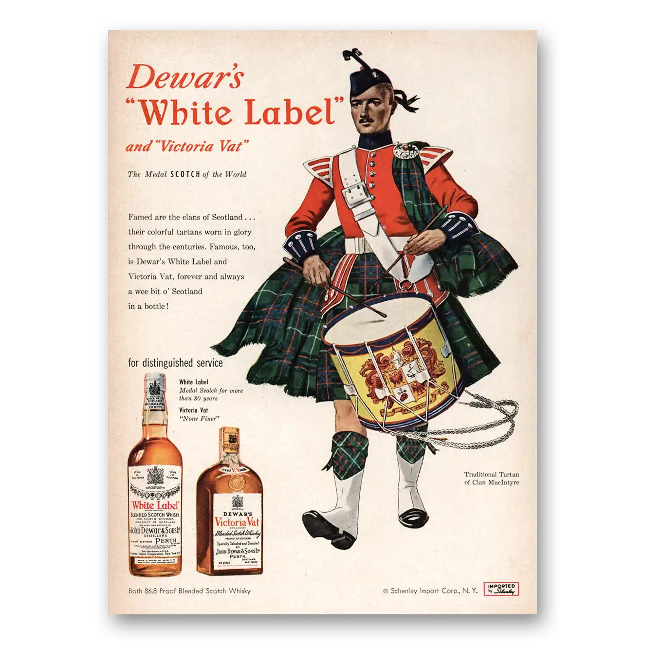 1951 Dewars White Label Victoria Vat Famed are the Clans of Scotland Vintage Magazine Print Ad