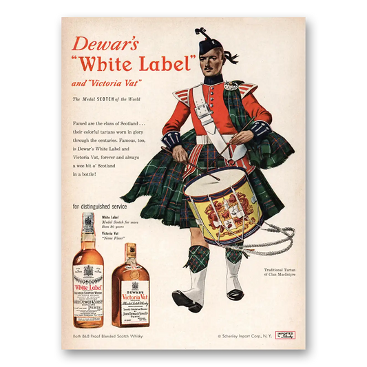 1951 Dewars White Label Victoria Vat Famed are the Clans of Scotland Vintage Magazine Print Ad