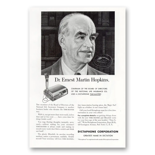 1951 Dictaphone Dr Ernest Martin Hopkins Vintage Magazine Print Ad