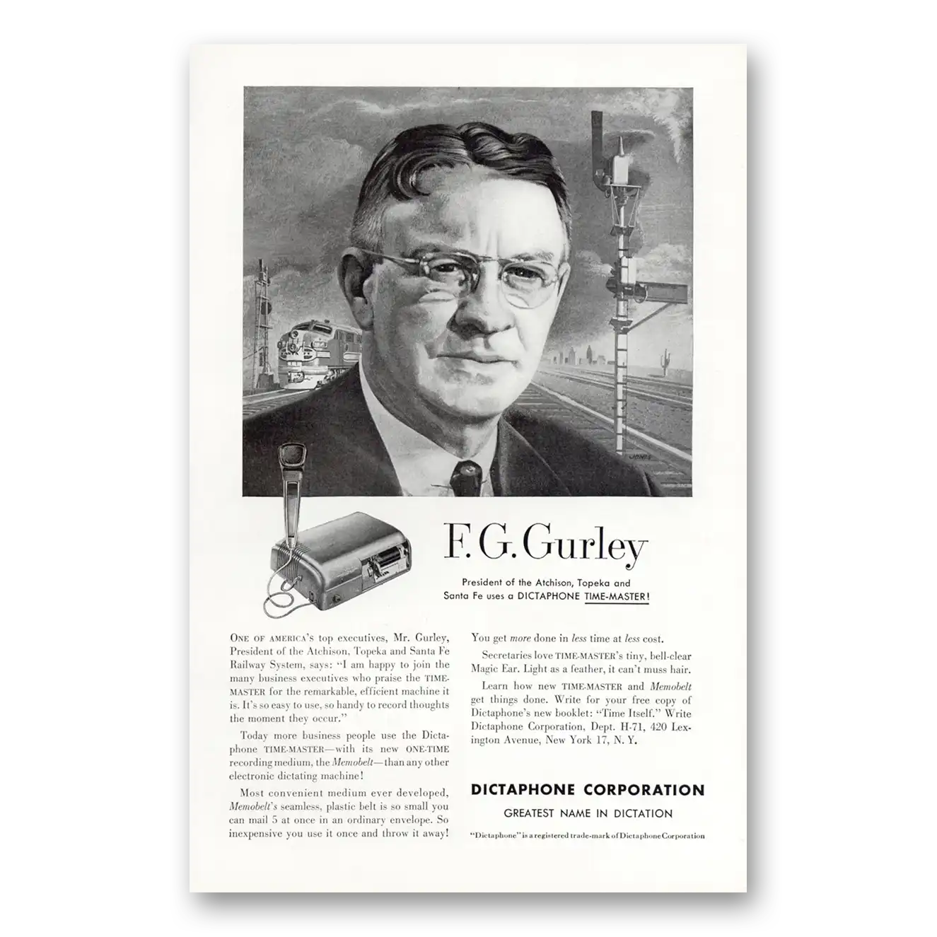 1951 Dictaphone F G Gurley Vintage Magazine Print Ad