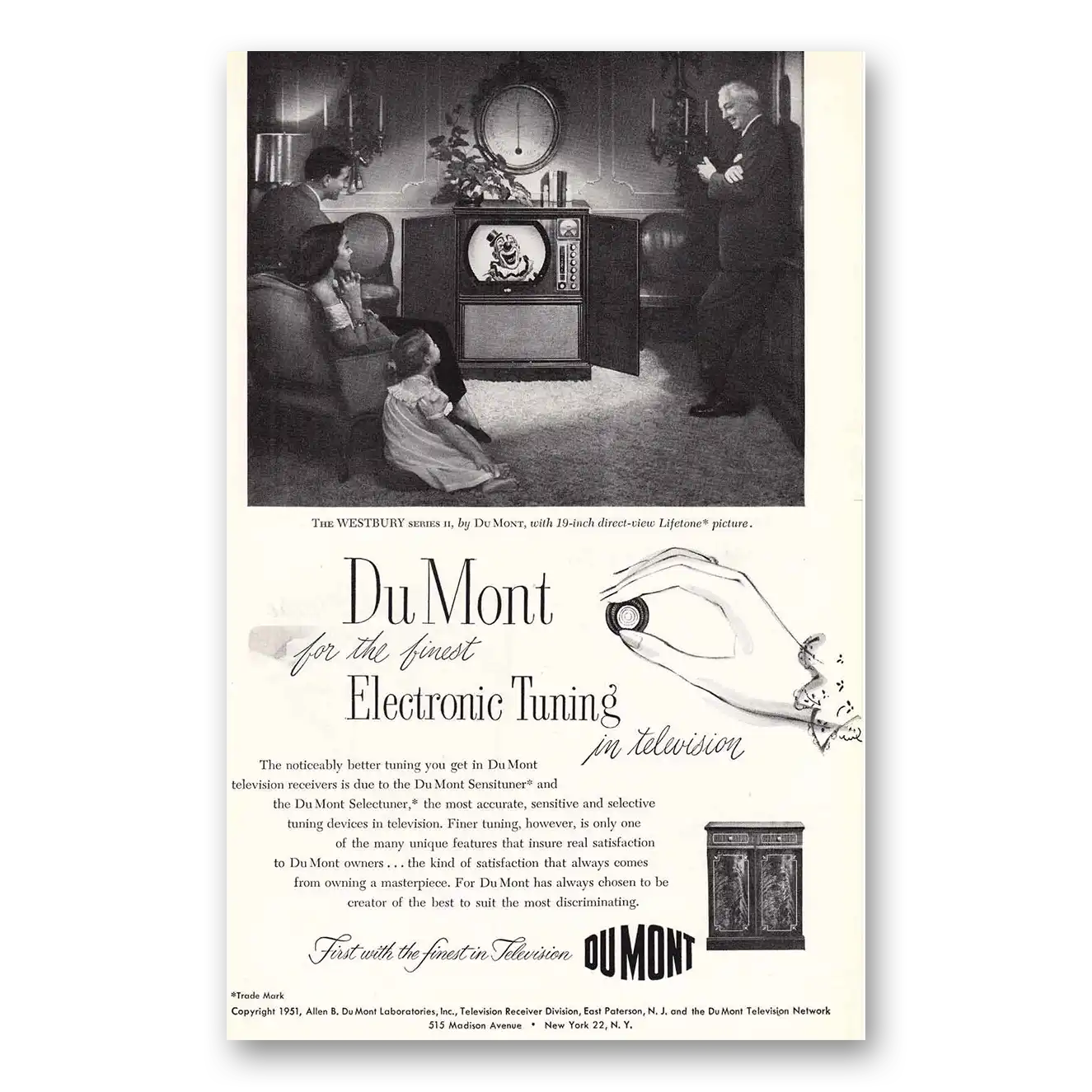 1951 DuMont Television Electronic Tuning Vintage Magazine Print Ad