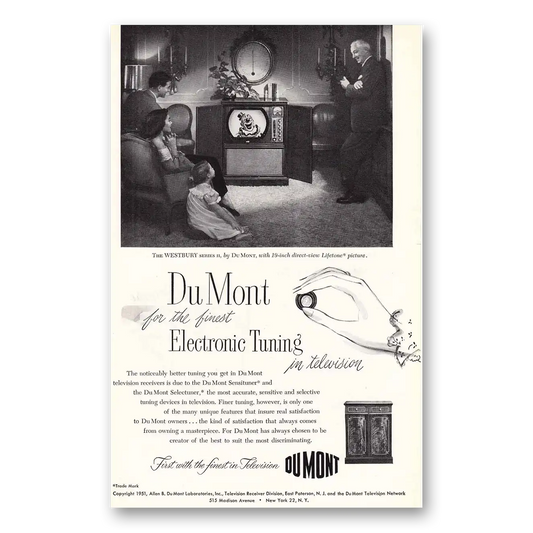 1951 DuMont Television Electronic Tuning Vintage Magazine Print Ad