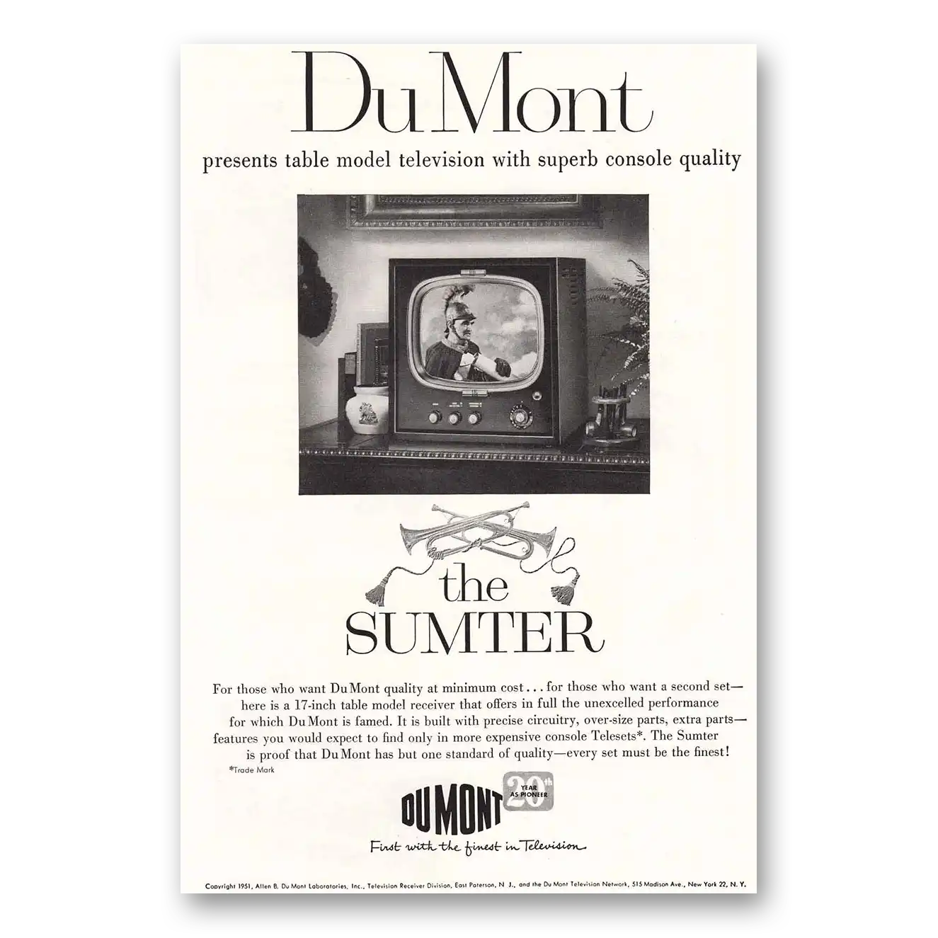 1951 DuMont Television Table Model Television The Sumter Vintage Magazine Print Ad