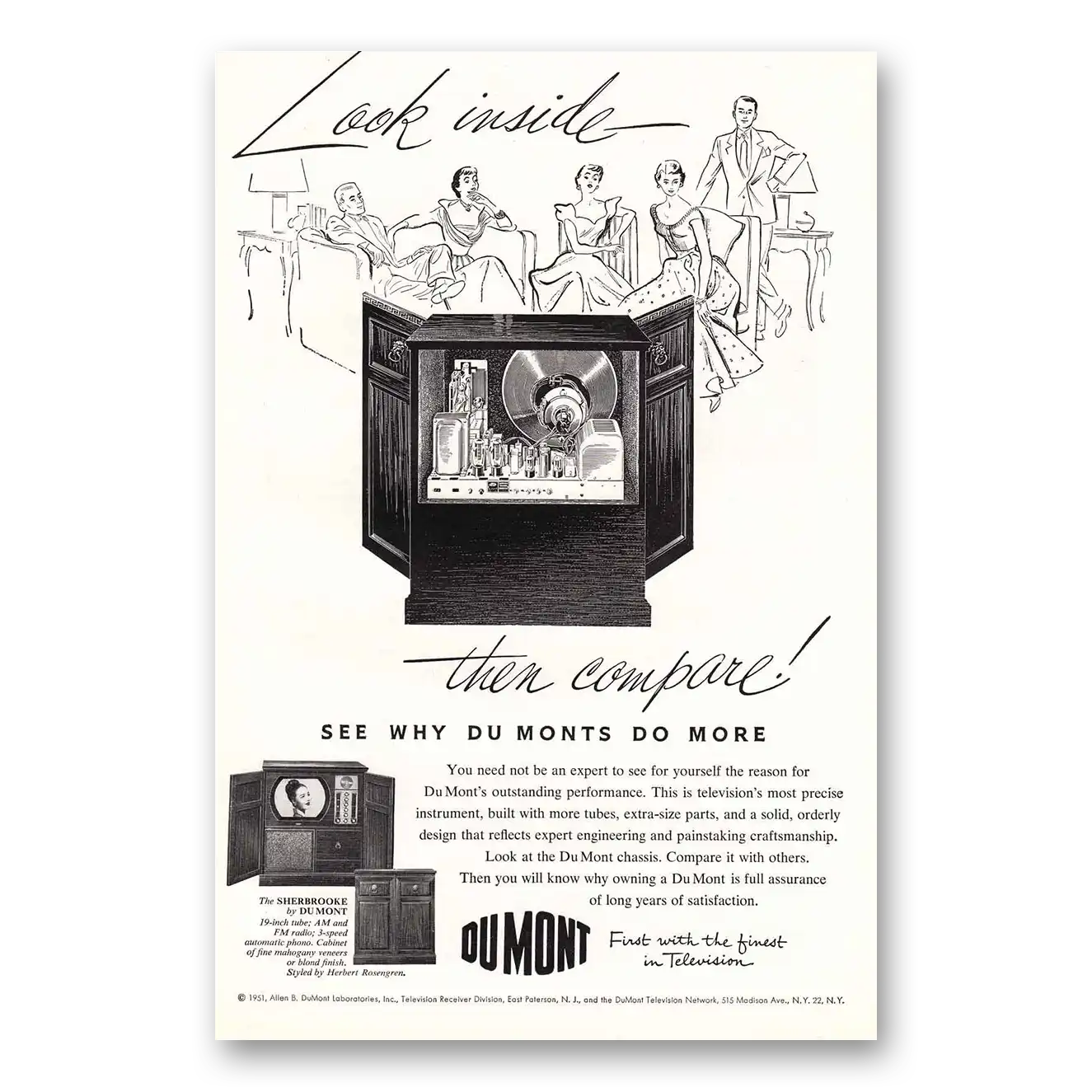 1951 DuMont Television Look inside Vintage Magazine Print Ad