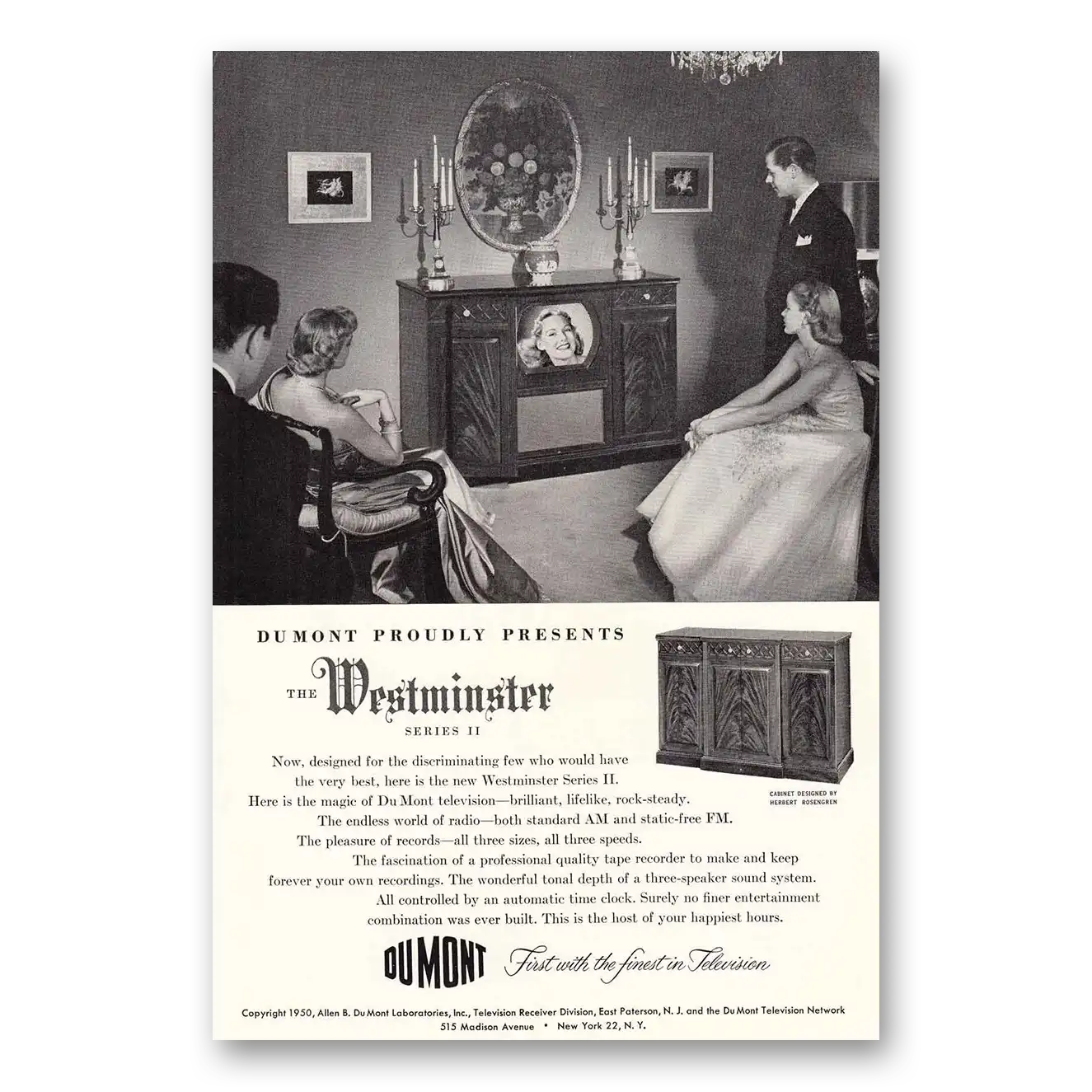 1951 DuMont Television Westminster Series II Television Vintage Magazine Print Ad