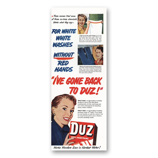 1951 Duz Detergent Duz White Washes without Red Hands Vintage Magazine Print Ad