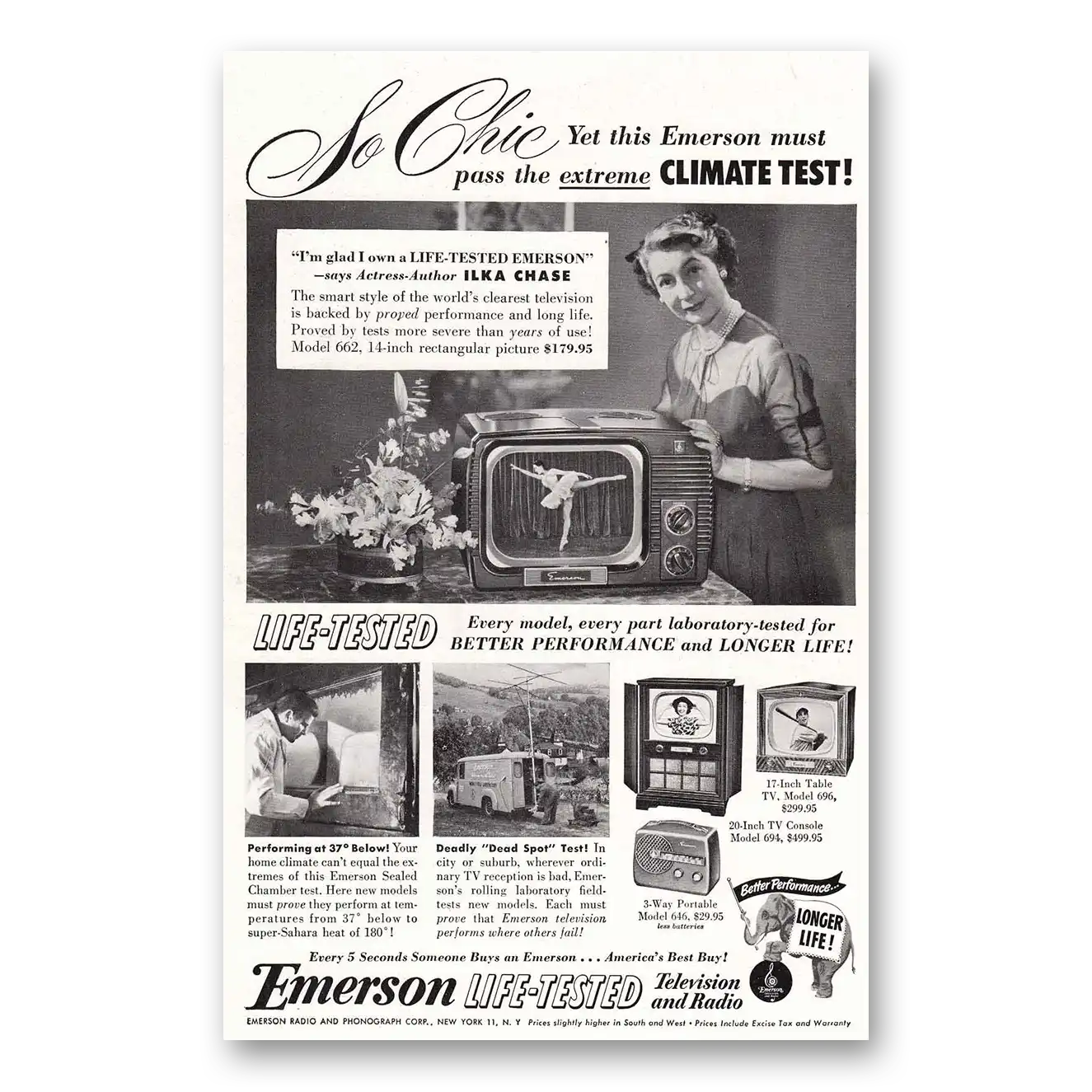 1951 Emerson Television Life Tested Television Ilka Chase Vintage Magazine Print Ad