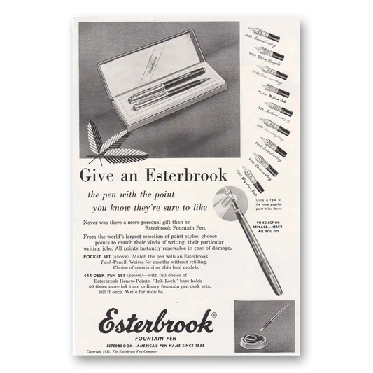 1951 Esterbrook Fountain Pen Pen with the Point Vintage Magazine Print Ad