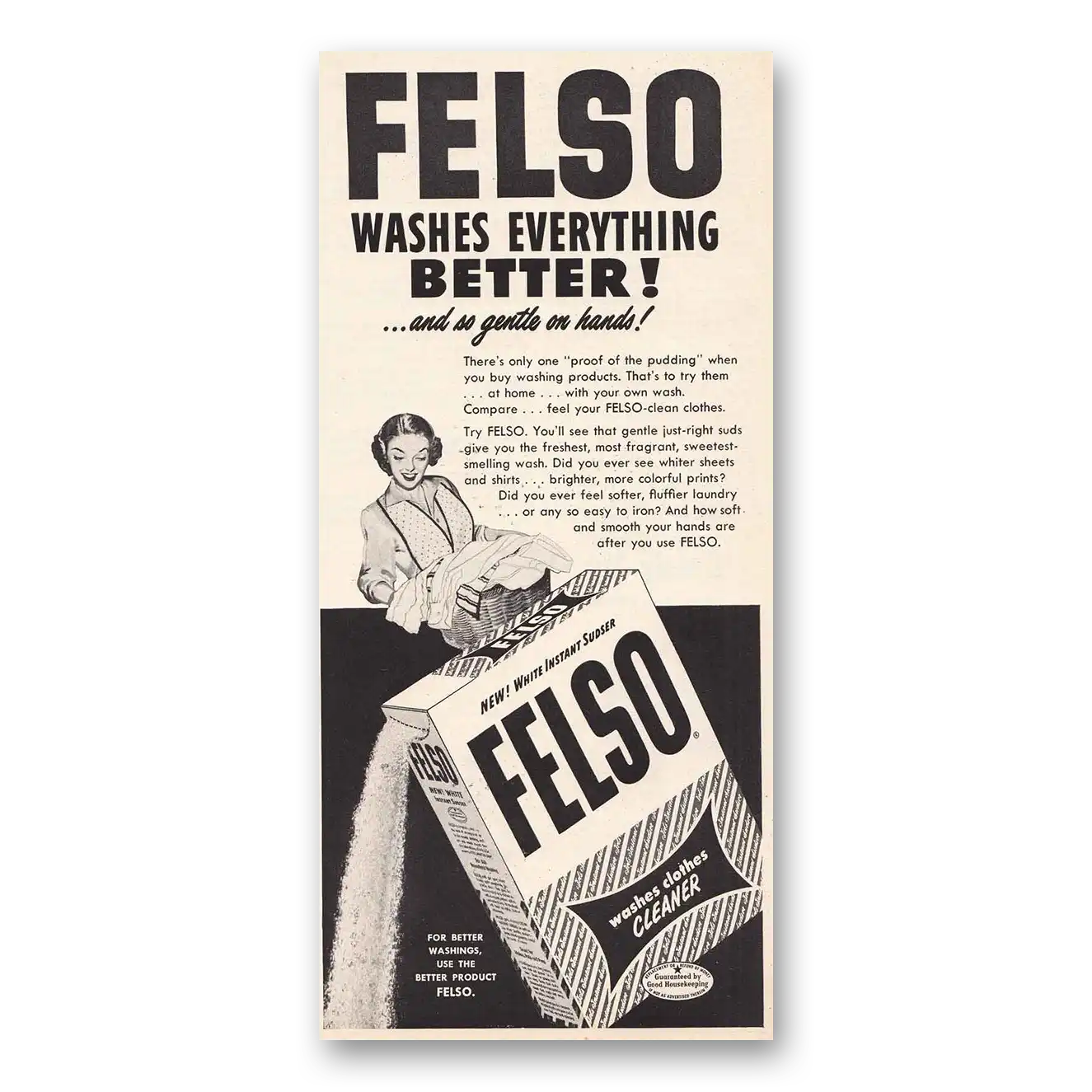 1951 Felso Cleaner Detergent Cleaner Washes Everything Better Vintage Magazine Print Ad