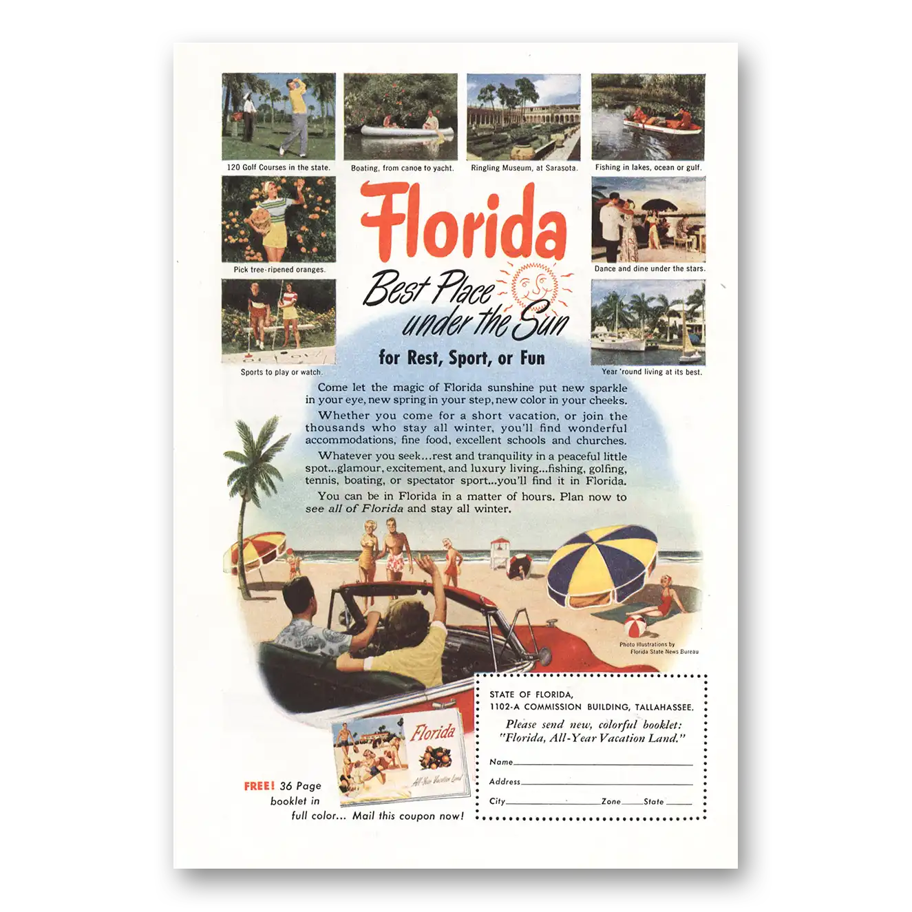 1951 Florida Best Place Under the Sun Vintage Magazine Print Ad