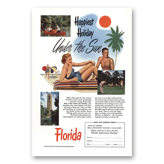 1951 Florida Happiest Holiday Under the Sun Vintage Magazine Print Ad