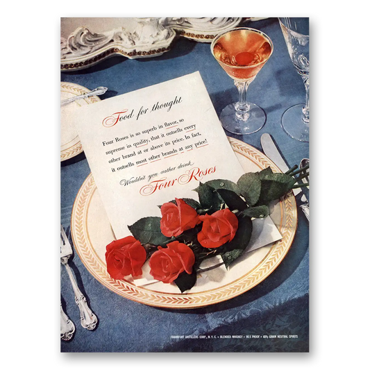 1951 Four Roses Food for Thought Vintage Magazine Print Ad