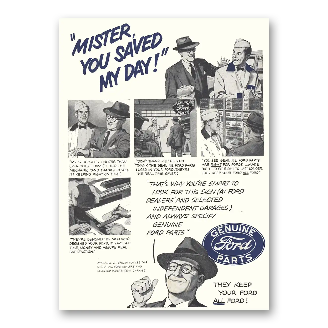 1951 Ford Parts and Service Mister You Saved My Day Vintage Magazine Print Ad