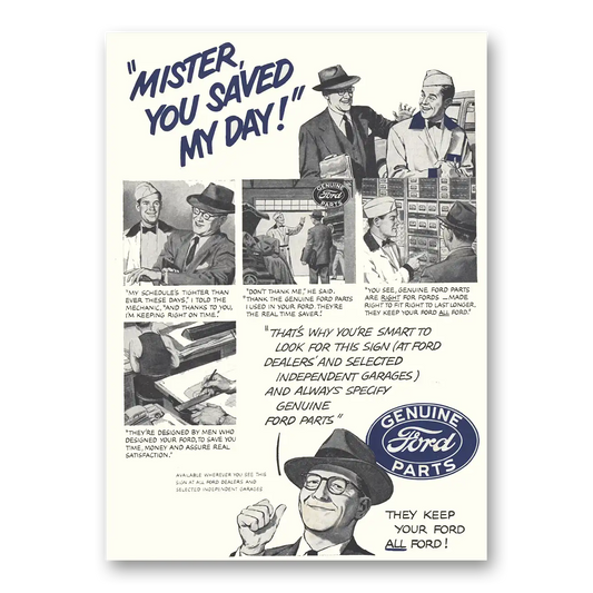 1951 Ford Parts and Service Mister You Saved My Day Vintage Magazine Print Ad