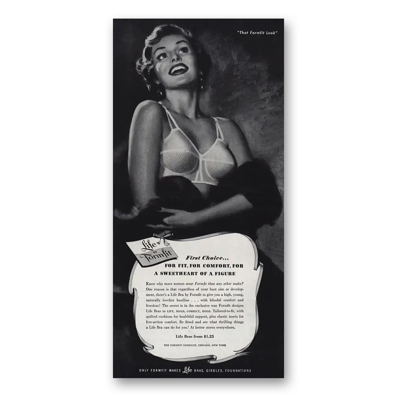 1951 Formfit Life Bras First Choice for Fit Vintage Magazine Print Ad