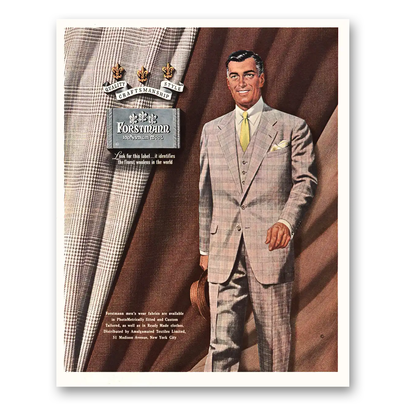 1951 Forstmann Wool Plaid Mens Suit Vintage Magazine Print Ad